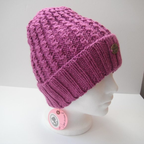 Hand Knitted Hat Toque Adult Size-M-L Acrylic Purple - 029B Hand knit by me - Picture 5 of 8